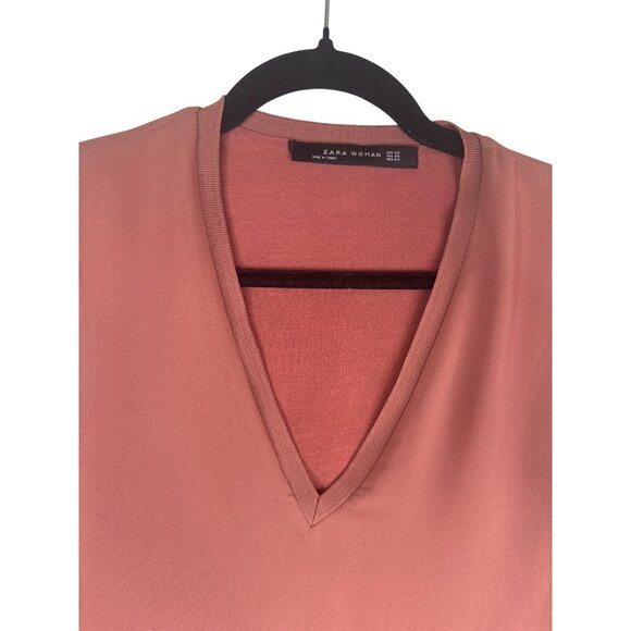 2/$30 ZARA XS Woman Rose Pink V-Neck Blouse Sheer Overlay - Picture 5 of 14